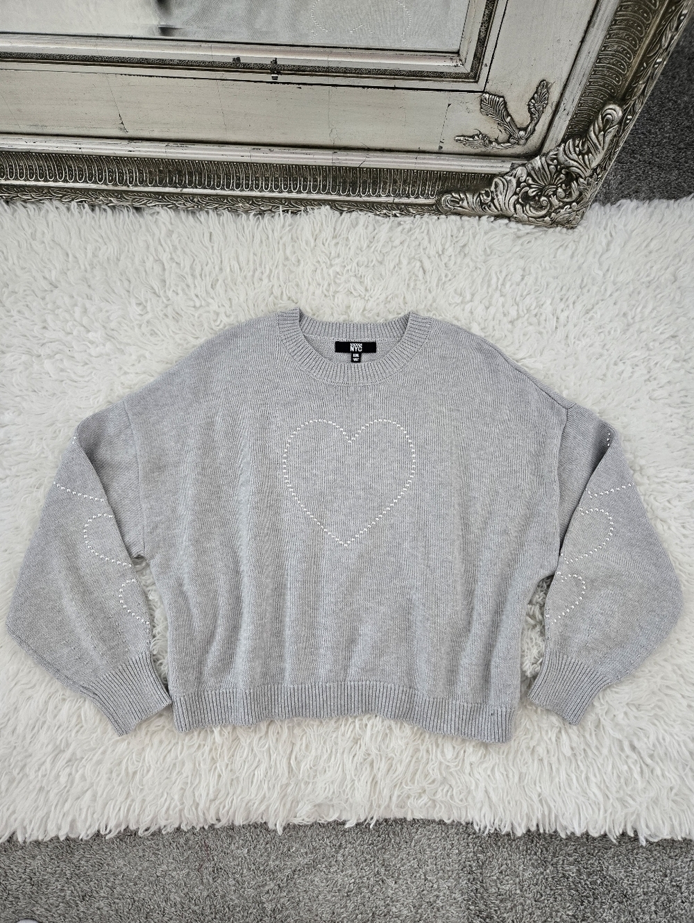 Madden NYC Cropped Sweater adorned with metal studs. Midweight. Grey. Size XXL